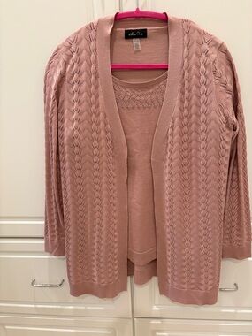Melissa Paige Mauve Open-Front Cable Sweater Set PM